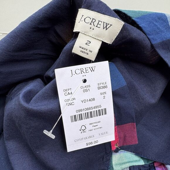 J. CREW Women 2 Mixed Madras Plaid Button-Up Picnic Midi Dress V-Neck Pockets - Picture 7 of 15